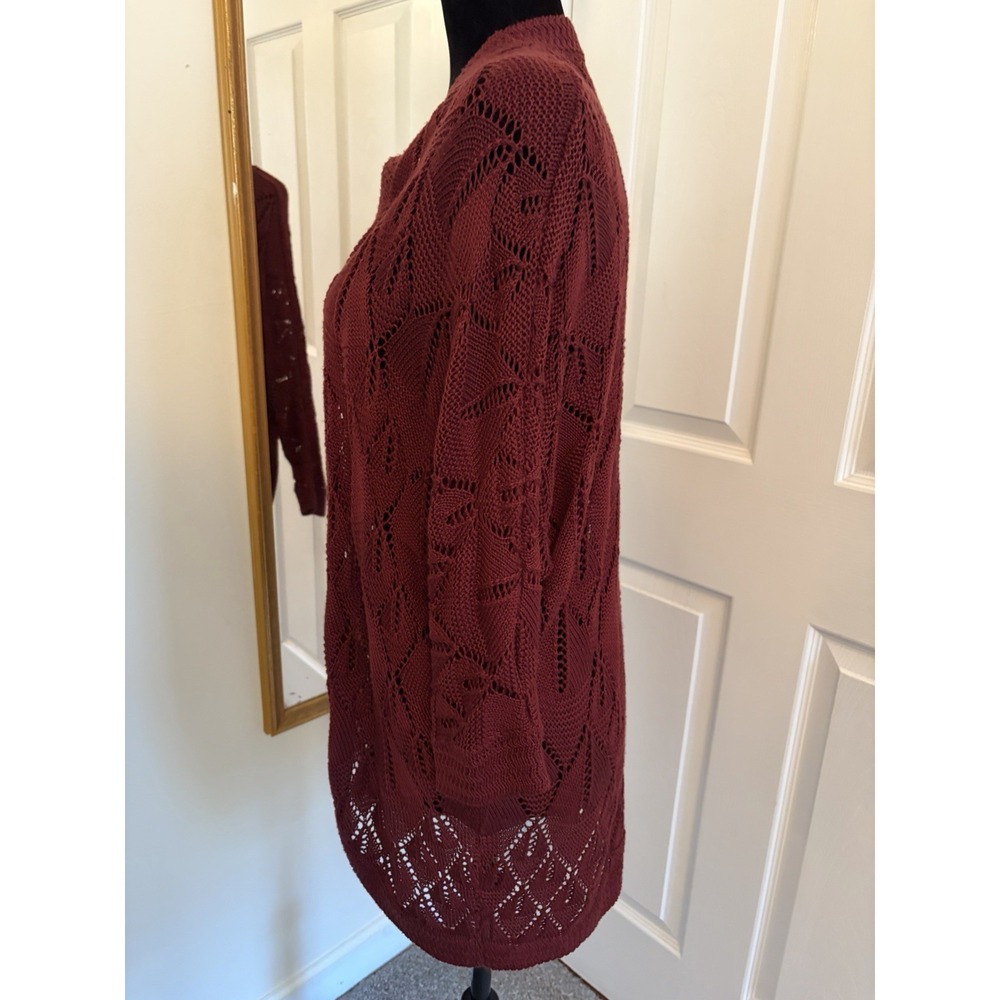 Forever 21 Burgundy Open Front Long Sleeve Sweater Cardigan Size Large Trendy - Picture 2 of 9